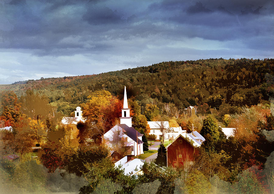 Fall Painting - New England Village on Crisp  Autumn Day  by Elaine Plesser