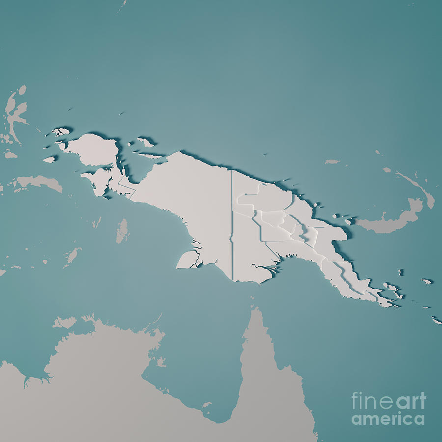 Map Digital Art - New Guinea Island Map Administrative Divisions 3D Render  by Frank Ramspott