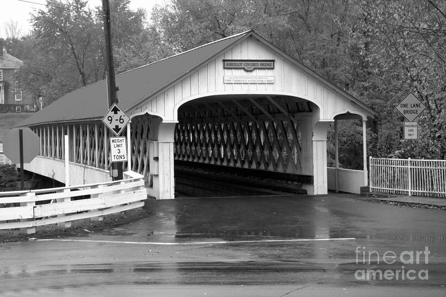 New Hampshire Ashuelot Covered Bridge Black And White Photograph by Adam Jewell