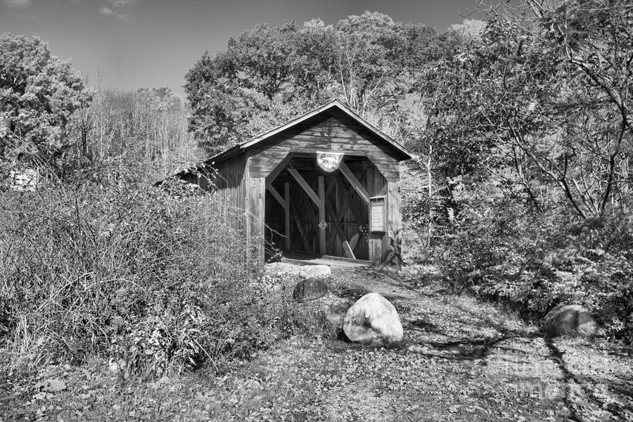 New Hampshire McDermott Historic Covere Bridge Black And White Photograph by Adam Jewell