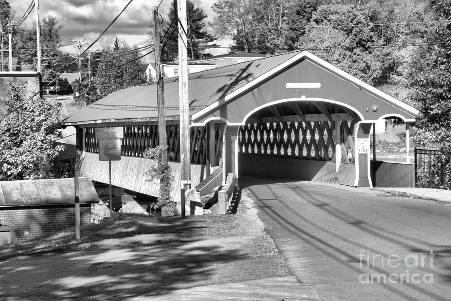 New Hampshire Thompson Covered Bridge Black And White Photograph by Adam Jewell