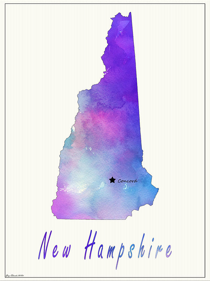 New Hampshire Watercolor Map Style 4 Painting by Greg Edwards