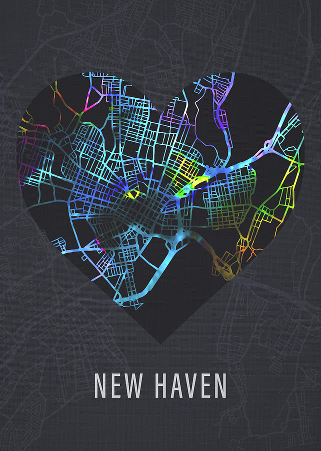 New Haven Mixed Media - New Haven Connecticut City Heart Street Map Dark Mode Series by Design Turnpike New Haven Mixed Media - New Haven Connecticut City Heart Street Map Dark Mode Series by Design Turnpike