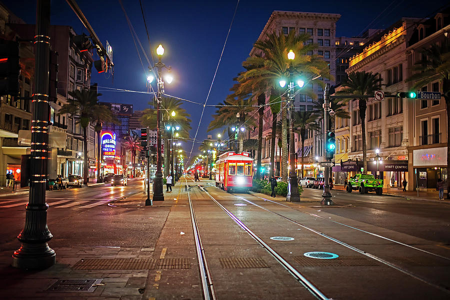 New Orleans Canal Street at Night New Orleans LA Louisiana Photograph by Toby McGuire