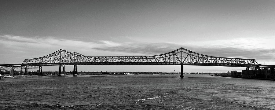 New Orleans Crescent City Connection Black and White Photograph by Bill Swartwout
