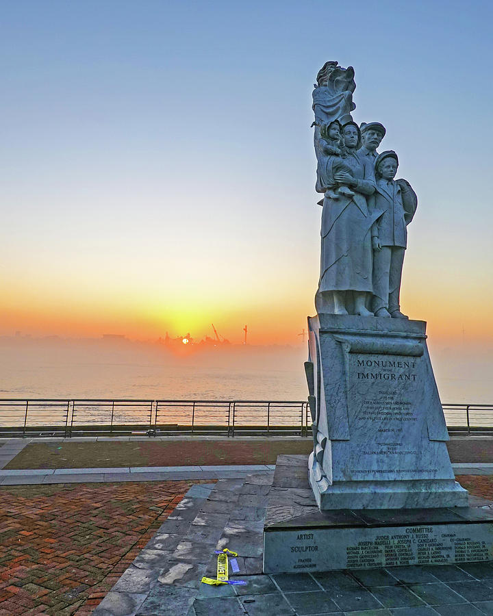 New Orleans Sunrise Monument to the immigrant Statue new Orleans Louisiana Mississippi River Photograph by Toby McGuire
