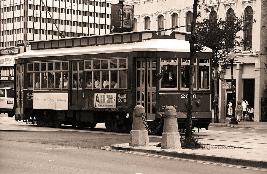 New Orleans Trolley 2004 #2 Sepia Photograph by Frank Romeo