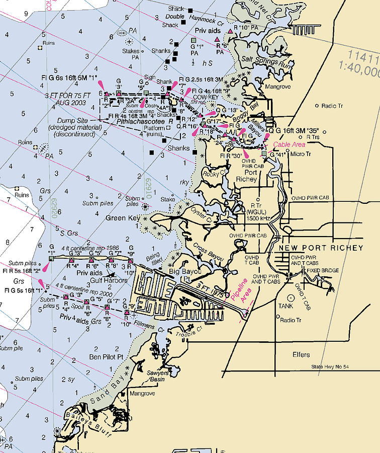 New Port Richey florida Nautical Chart _v2 Mixed Media by Sea Koast