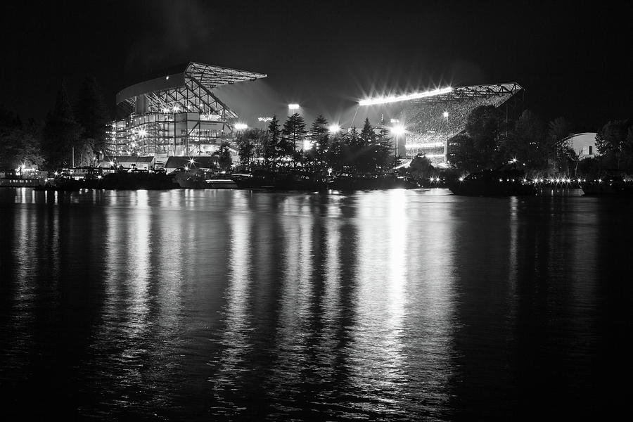 New Stadium Reflection Monochrome Photograph by Max Waugh