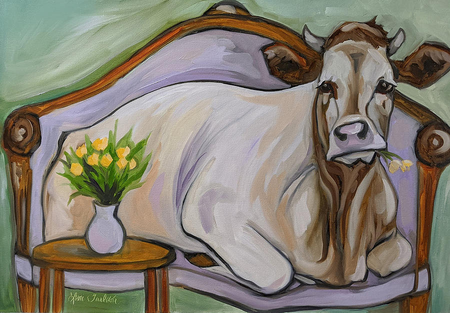 Cozy Cow Painting by Leni Tarleton | Fine Art America