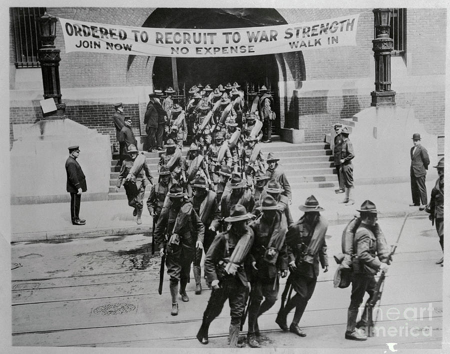 New War Enlistees Marching Near Banner Photograph by Bettmann