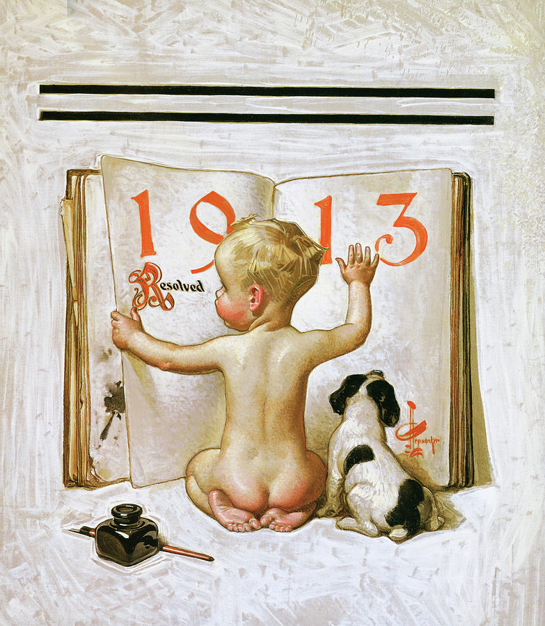 Vintage Painting - New Year Baby 1913 - Digital Remastered Edition by Joseph Christian Leyendecker