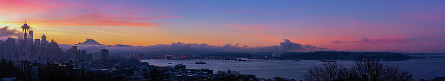 New Years Eve Seattle Sunrise Pano Photograph by Ken Stanback