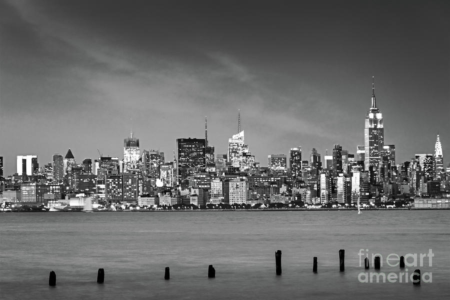 New York at night black and white Photograph by Delphimages Photo Creations