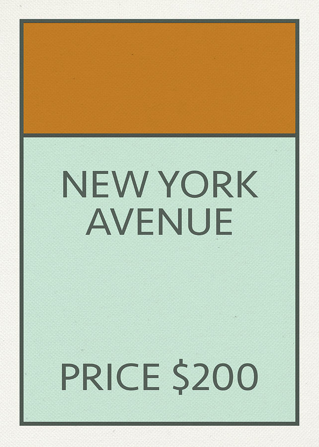 Vintage Mixed Media - New York Avenue Vintage Retro Monopoly Board Game Card by Design Turnpike
