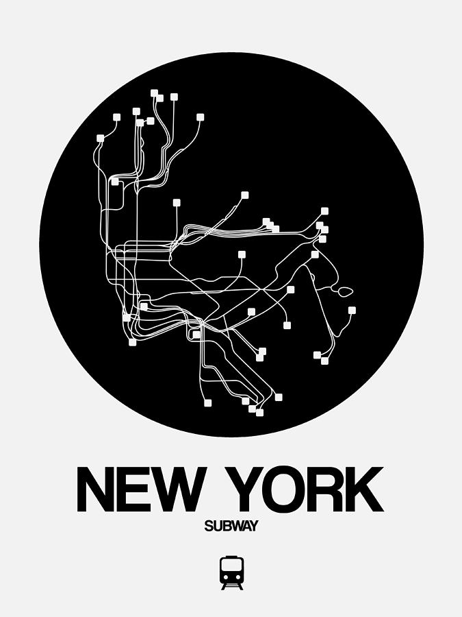 Map Digital Art - New York Black Subway Map by Naxart Studio