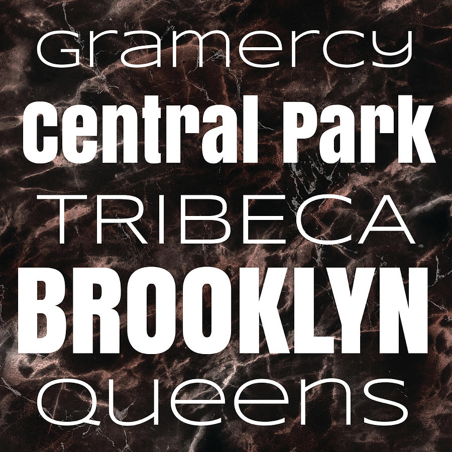 Typography Mixed Media - New York Boroughs II by Elizabeth Medley