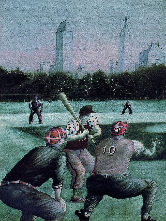 New York Central Park Baseball - Watercolor Art Painting Painting by Peter Potter
