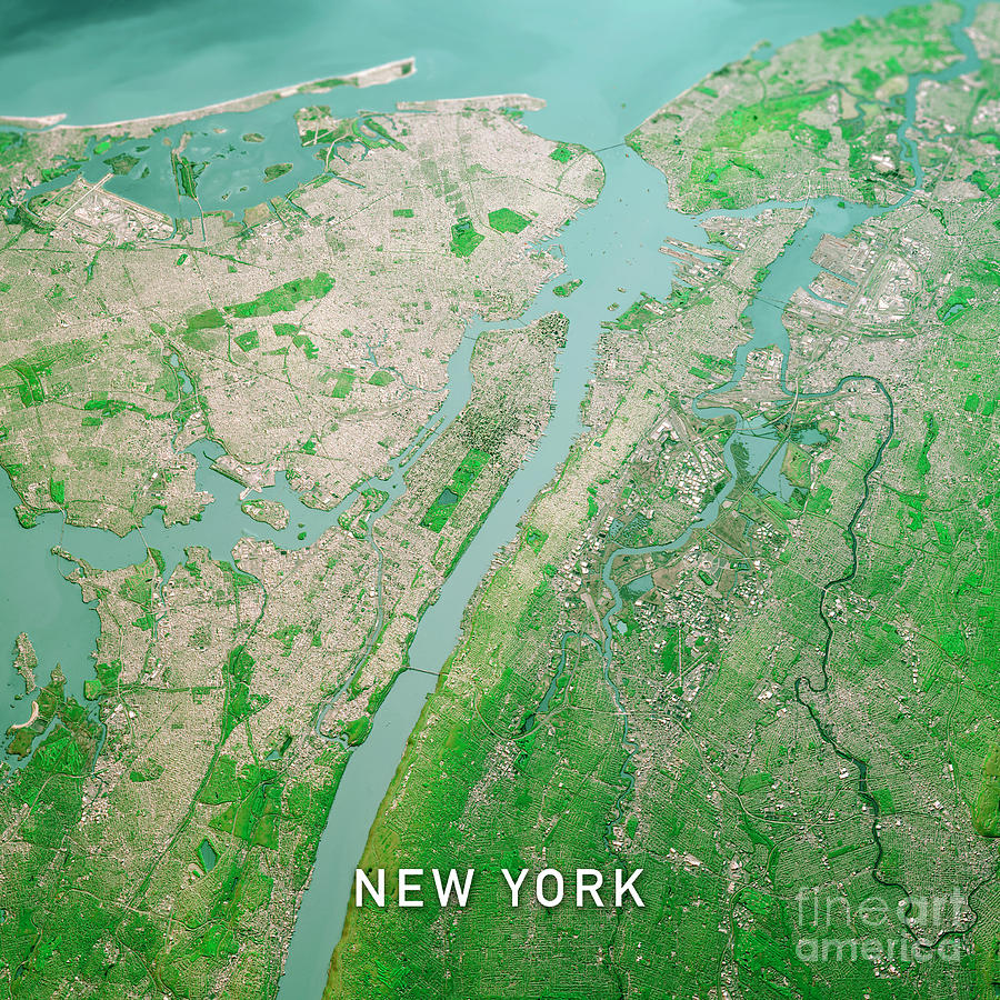 New York City 3D Render Topo Landscape View From North Apr 2019 Digital Art by Frank Ramspott