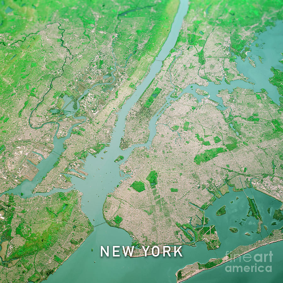 New York City 3D Render Topo Landscape View From South Apr 2019 Digital ...