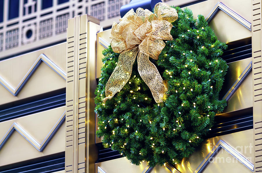 New York City Art Deco Christmas Wreath Photograph by John Rizzuto