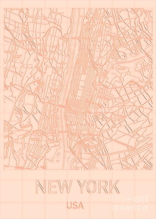 New York City Blueprint Map Digital Art by HELGE Art Gallery