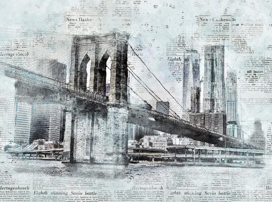 Brooklyn Bridge Digital Art - New York City - Brooklyn Bridge by ArtMarketJapan