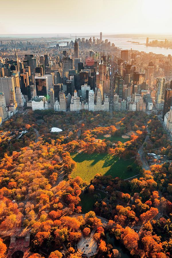 New York City, Manhattan, Central Park, Aerial View Towards Central ...