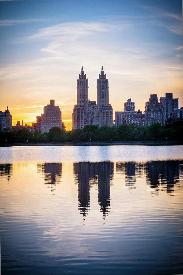 New York City, Manhattan, Central Park, The Reservoir And Twin Tower Of The Eldorado Apartments In The Background Digital Art by Arcangelo Piai