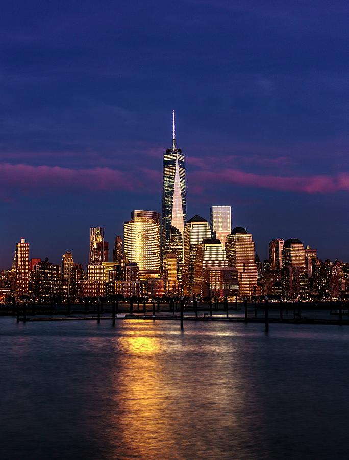 New York City, Manhattan, Lower Manhattan, One World Trade Center, Freedom Tower, Empire State Building From New Jersey Digital Art by Paolo Giocoso