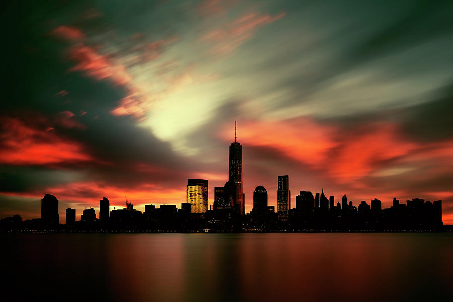 New York City, Manhattan, Lower Manhattan, One World Trade Center, Freedom Tower, Manhattan Skyline With The Freedom Tower Viewed From New Jersey Digital Art by Massimo Ripani