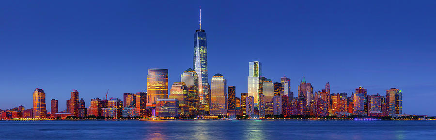 New York City, Manhattan, Lower Manhattan, One World Trade Center, Freedom Tower, View From New Jersey, Evening Digital Art by Olimpio Fantuz