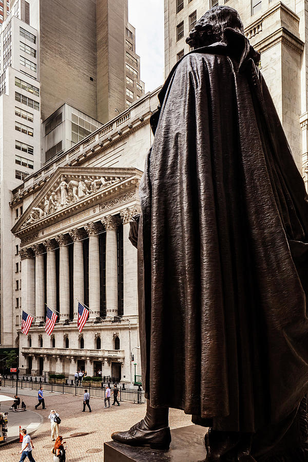 George Washington Digital Art - New York City, Manhattan, Lower Manhattan, Wall Street, New York Stock Exchange, Nyse, George Washington Statue Looks Out Over Wall Street From The Steps Of The Federal Hall by Antonino Bartuccio