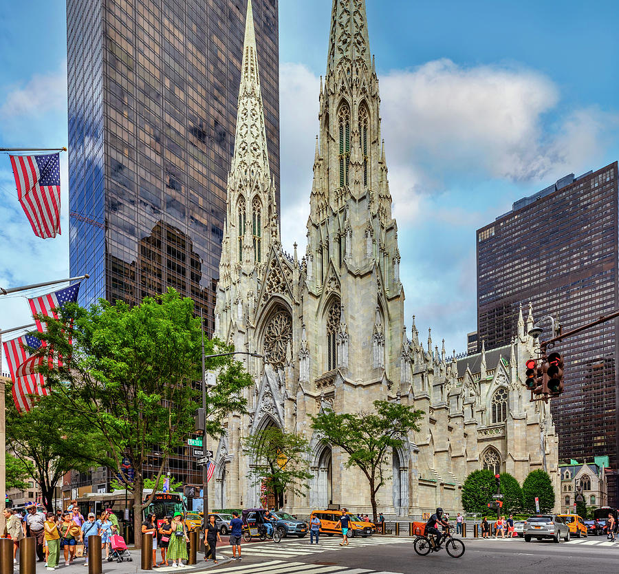 New York City, Manhattan, Midtown, Saint Patricks Cathedral On 5th Avenue Digital Art by Lumiere