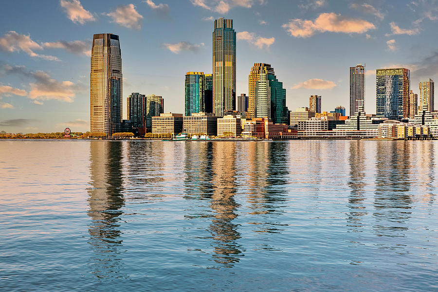New York City, Manhattan, View Of New Jersey Skyline From Hudson River Park Pier Digital Art by Lumiere