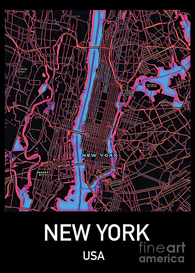 New York City Map Digital Art by HELGE Art Gallery