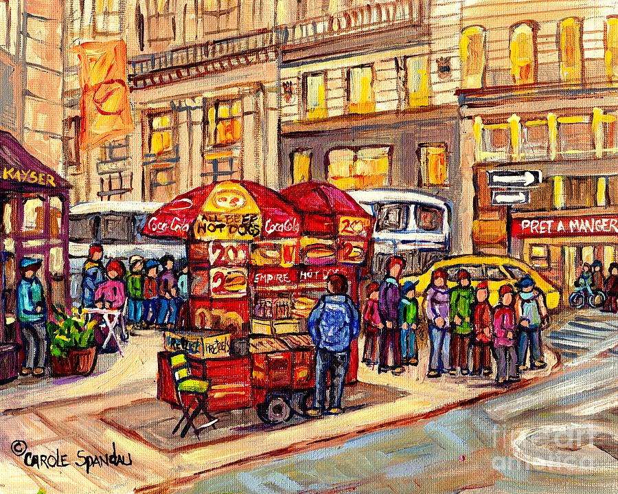 New York City Paintings For Sale  Manhattan Fine Art Food Cart Hot Dog Vendor C Spandau City Scene Painting by Carole Spandau