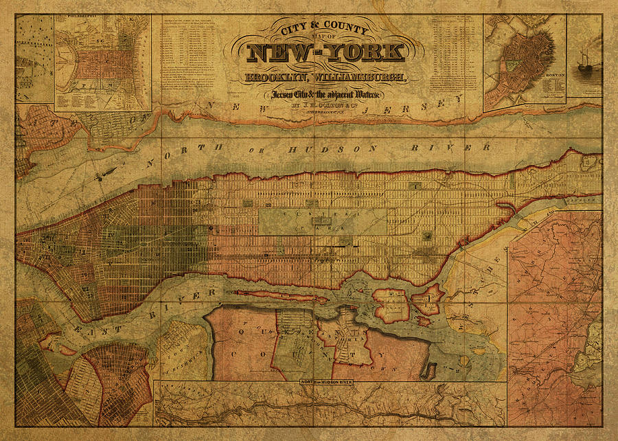 New York City Street Map 1857 Mixed Media