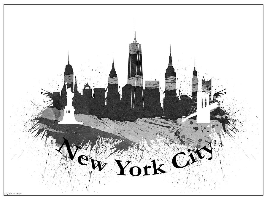 New York City Skyline Watercolor - Style 4 Painting by Greg Edwards
