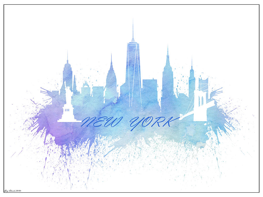 New York City Skyline Watercolor - Style 5 Painting by Greg Edwards