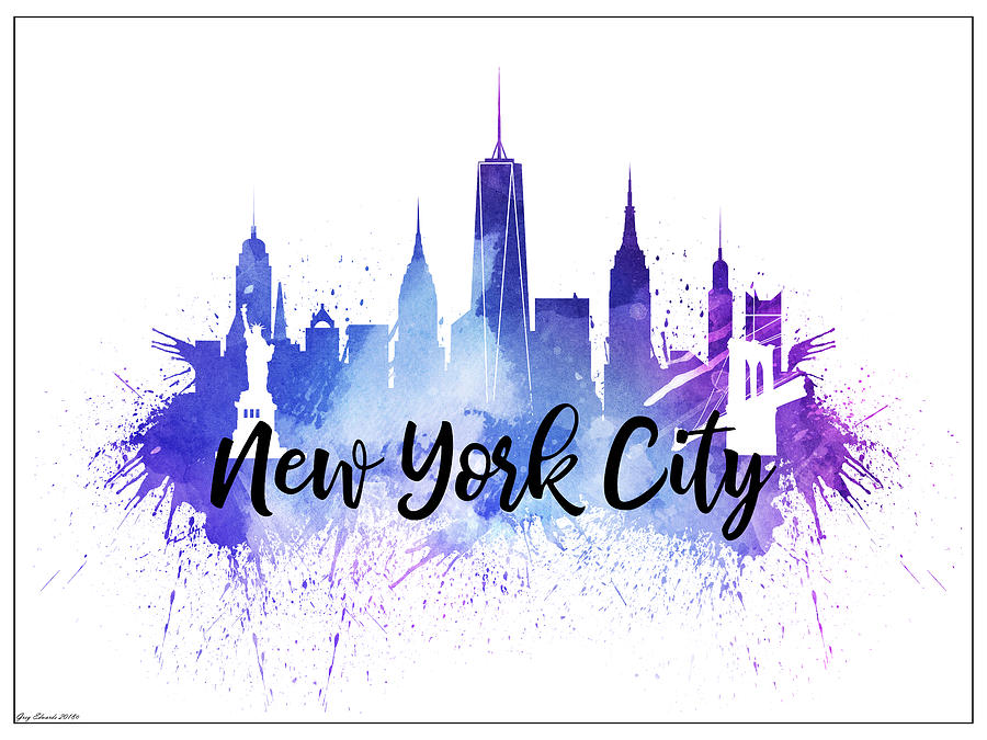 New York City Skyline Watercolor - Style 6 Painting by Greg Edwards