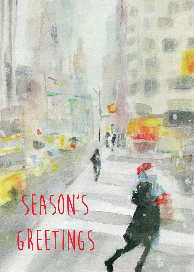 New York City Winter 57th Street Holiday Card Painting by Beverly Brown