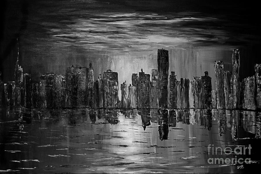 New York Cityscape Dead Night Painting by Shelly Tschupp