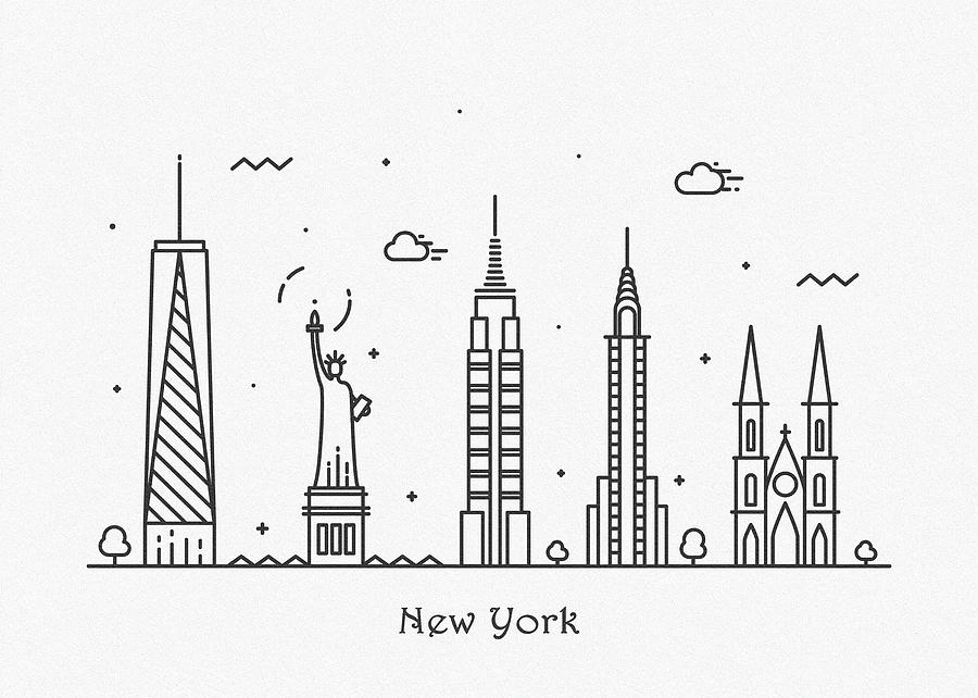 Memento Movie Drawing - New York Cityscape Travel Poster by Inspirowl Design