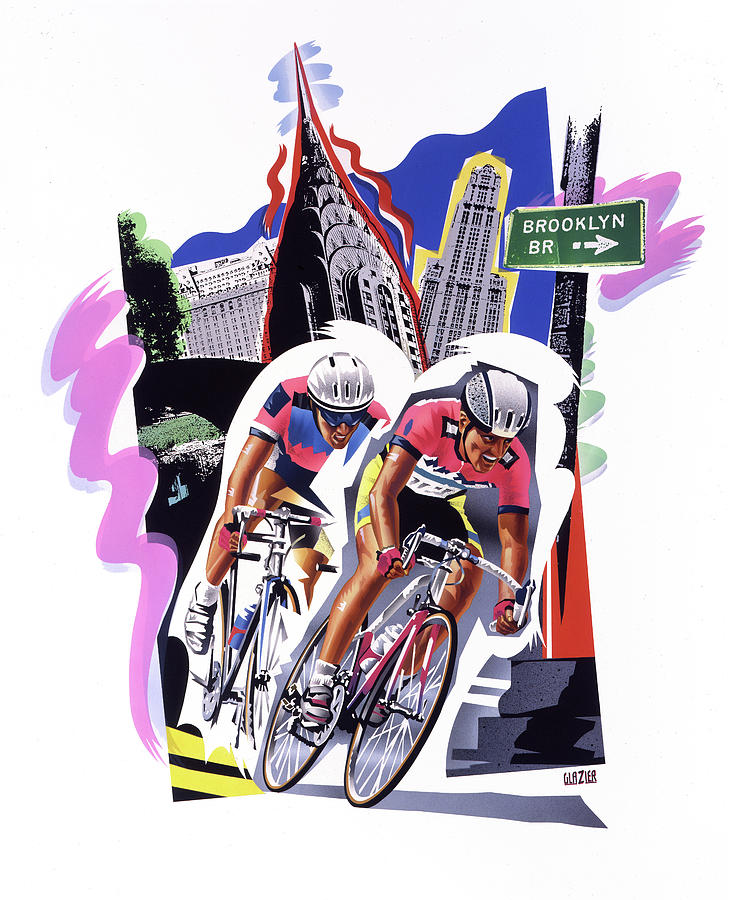 Chrysler Building Painting - New York Cyclists by Garth Glazier