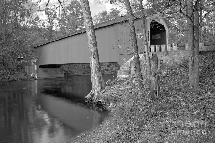 New York Eagleville Covered Bridge Black And White Photograph by Adam Jewell
