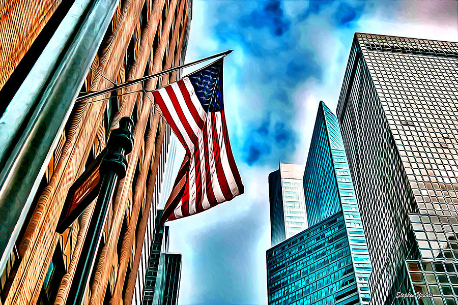 Empire State Building Digital Art - New York Flag by Stephen Younts