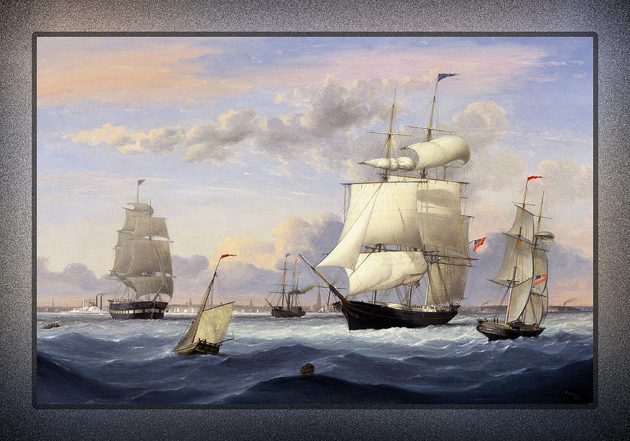 New York Harbor by Fitz Henry Lane Painting by Rolando Burbon
