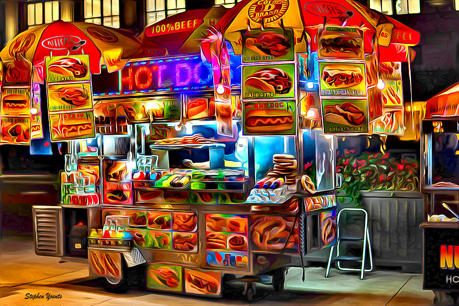 Empire State Building Digital Art - New York Hot Dog Cart by Stephen Younts