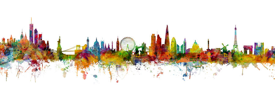 New York, London, Paris Skyline Mashup Digital Art by Michael Tompsett